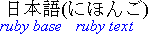 横組み和文における、ベースとインラインで括弧の中にあるルビを示した例