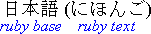 横組みの日本語におけるベースとインラインの括弧の内にあるルビを示した例