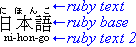 ベースの上と下とに適用されたルビテキストを示した例